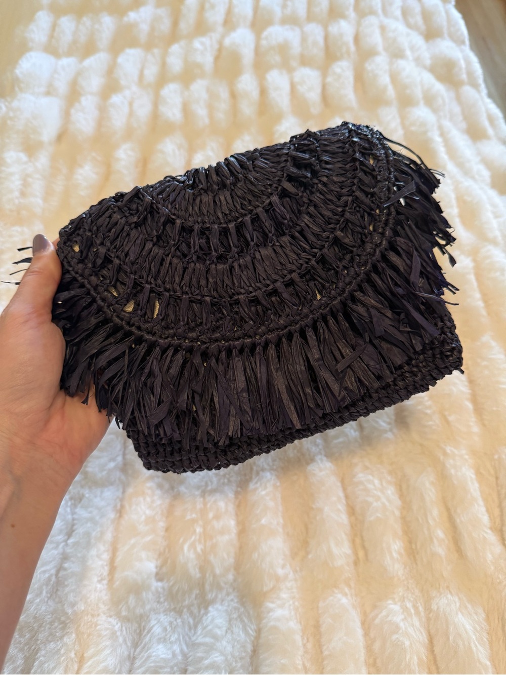 Navy Woven Fringe Clutch